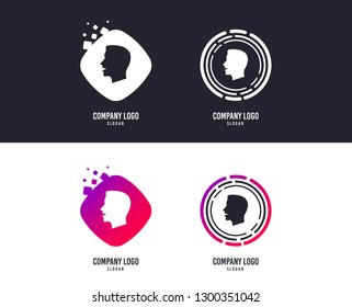 Logotype concept. Talk or speak icon. Loud noise symbol. Human talking sign. Logo design. Colorful buttons with icons. Vector