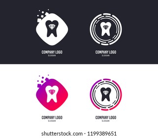 Logotype concept. Tooth crystal icon. Tooth jewellery sign. Dental prestige symbol. Logo design. Colorful buttons with icons. Vector