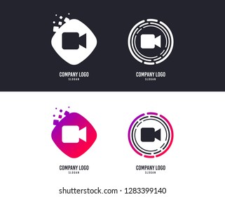 Logotype concept. Video camera sign icon. Video content button. Logo design. Colorful buttons with icons. Vector