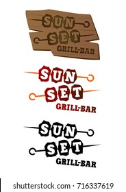 Logotype conception set for grill bar or other fast food shop in different color types