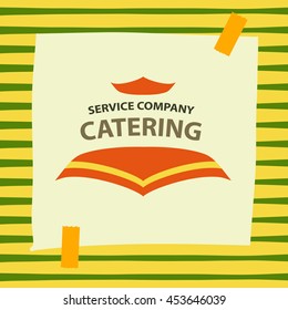 Logotype with conceptual tablecloth on table for catering premium bar, restaurant, cafe menu on white  background. Vector logo for special service company. 