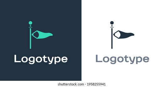 Logotype Cone meteorology windsock wind vane icon isolated on white background. Windsock indicate the direction and strength of the wind. Logo design template element. Vector Illustration