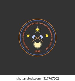 Logotype for construction and carpentry industries. Design elements, objects and tools. Logo for natural log home builders and wood craftsmen. Vector illustration. 