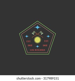 Logotype for construction and carpentry industries. Design elements, objects and tools. Logo for natural log home builders and wood craftsmen. Vector illustration. 
