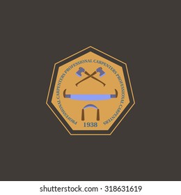 Logotype for construction and carpentry industries. Design elements, objects and tools. Logo for natural log home builders and wood craftsmen. Vector illustration . 