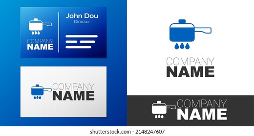Logotype Cooking pot on fire icon isolated on white background. Boil or stew food symbol. Logo design template element. Vector