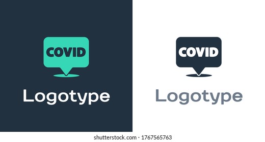 Logotype Corona virus covid-19 on location icon isolated on white background. Bacteria and germs, cell cancer, microbe, fungi. Logo design template element. Vector Illustration