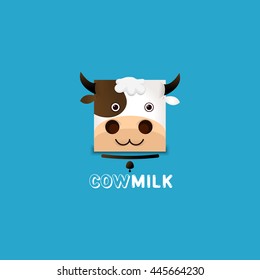 Logotype cow head,Milk logo template. Milk label with sample text. Milk icon for groceries, agriculture stores, packaging and advertising. Vector logotype design.