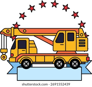 logotype of A crane with stars surrounding it