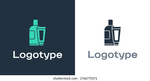 Logotype Cream or lotion cosmetic tube icon isolated on white background. Body care products for men. Logo design template element. Vector Illustration