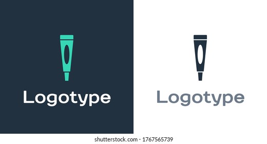 Logotype Cream or lotion cosmetic tube icon isolated on white background. Body care products for men. Logo design template element. Vector Illustration