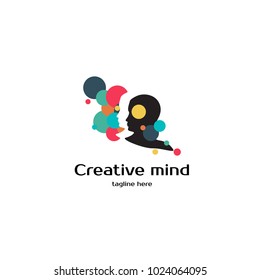 Logotype creative mind. People head logo vector for design agency, idea, sensation, art studio