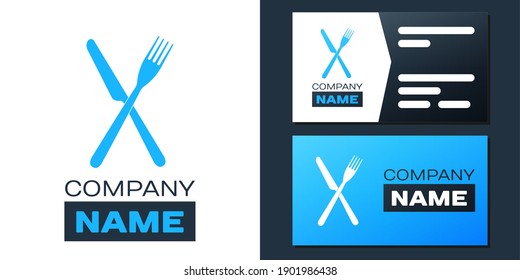 Logotipo Horquilla cruzada e icono de cuchillo aislado en fondo blanco. Icono de restaurante. Elemento de plantilla de diseño de logotipo. Vector.