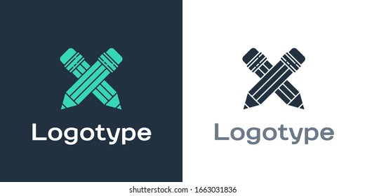 Logotype Crossed pencil with eraser icon isolated on white background. Drawing and educational tools. School office symbol. Logo design template element. Vector Illustration