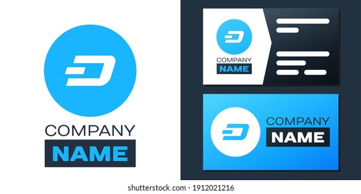 Logotipo Moneda de la criptodivisa Icono de Dash aislado en fondo blanco. Moneda de bit física. Moneda digital. Moneda criptográfica segura basada en Blockchain. Elemento de plantilla de diseño de logotipo. Vector.