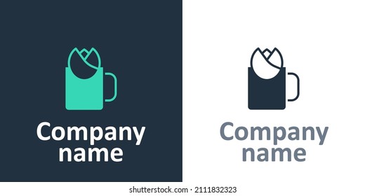 Logotype Cup of tea with rose icon isolated on white background. Logo design template element. Vector