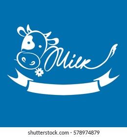 Logotype for dairy and milk product / Vector illustrations with funny cow, trademark, sign 