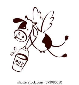 Logotype for dairy and milk product / Vector illustrations with funny cow, trademark, sign