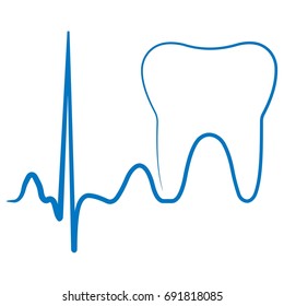 Logotype for the dental clinic office, impulse permeating in the tooth molar, vector tooth cardiogram, treatment restoration of the teeth