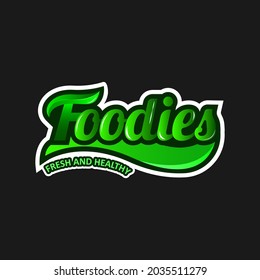 logotype design with foodies of words and green color. vector illustration