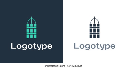Logotype Detonate dynamite bomb stick and timer clock icon isolated on white background. Time bomb - explosion danger concept. Logo design template element. Vector Illustration