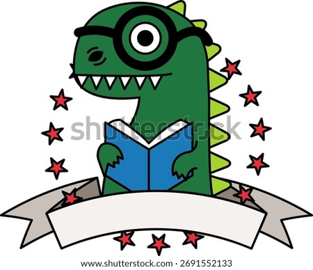 logotype of A dinosaur is reading a book