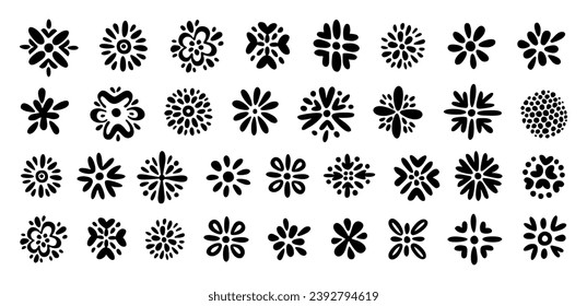 Conjunto de iconos de elementos de flor de dibujos de dibujos de dibujos de tipo doodle aislados en ilustración vectorial de fondo blanco.

