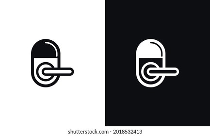 Logotype Door handle icon isolated on white and black background. Door lock sign. Logo design template element. Vector