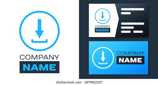 Logotype Download icon isolated on white background. Upload button. Load symbol. Arrow point to down. Logo design template element. Vector.