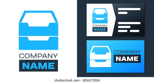 Cajero de logotipos con el icono de documentos aislado en fondo blanco. Cajón de documentos de archivo. Cajón de archivadores. Mobiliario de oficina. Elemento de plantilla de diseño de logotipo. Vector.