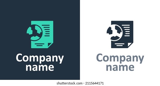 Logotype Earth globe with document icon isolated on white background. World or Earth sign. Global internet symbol. Geometric shapes. Logo design template element. Vector