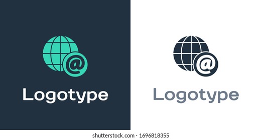 Logotype Earth globo con correo e icono de correo electrónico aislado en fondo blanco. Símbolo de sobres e-mail. Signo de mensaje de correo electrónico. Elemento de plantilla de diseño del logotipo. Ilustración vectorial