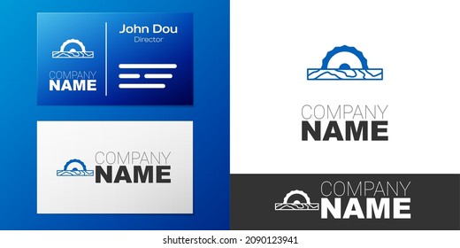 Logotype Electric circular saw with steel toothed disc icon isolated on white background. Electric hand tool for cutting wood or metal. Logo design template element. Vector