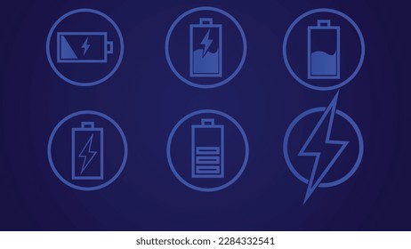 Logotype Elektro-Ladebatterie Symbol auf blauem Vektorgrafik-Hintergrund.