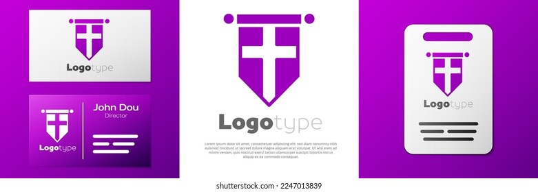 Logotype England flag on pennant icon isolated on white background. Logo design template element. Vector