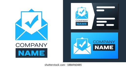 Logotype Envelope with document and check mark icon isolated on white background. Successful email delivery confirmation, successful verification concept. Logo design template element. Vector.