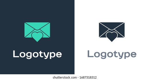 Logotype Envelope with Valentine heart icon isolated on white background. Message love. Letter love and romance. Logo design template element. Vector Illustration