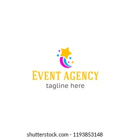 Logotype event agency, logo vector for shop, store, agency, party organization, star fly