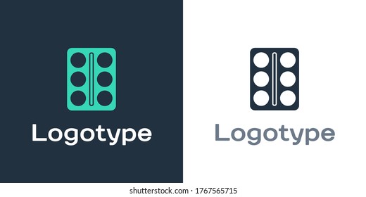 Logotype Eye shadow palette with brush icon isolated on white background. Logo design template element. Vector Illustration