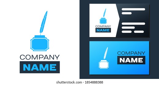 Logotype Feather and inkwell icon isolated on white background. Logo design template element. Vector.