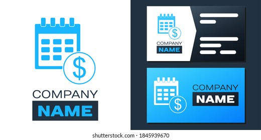 Logotype Financial Calendar Icon Isolated On White Background. Annual Payment Day, Monthly Budget Planning, Fixed Period Concept, Loan Duration. Logo Design Template Element. Vector.