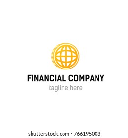 Logotype financial company, logo vector coins and money planet