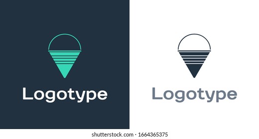 Logotype Fire cone bucket icon isolated on white background. Metal cone bucket empty or with water for fire fighting. Logo design template element. Vector Illustration