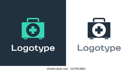 Logotype First aid kit icon isolated on white background. Medical box with cross. Medical equipment for emergency. Healthcare concept. Logo design template element. Vector Illustration