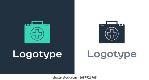 Logotype First aid kit icon isolated on white background. Medical box with cross. Medical equipment for emergency. Healthcare concept. Logo design template element. Vector Illustration