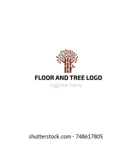 Logotype floor and tree for parquet made of genuine wood, repair company, eco products, magazines, shop, store. Logo vector illustration