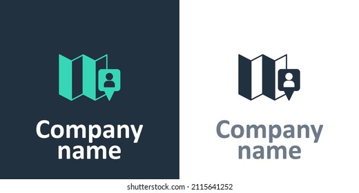 Logotype Folded map with location marker icon isolated on white background. Logo design template element. Vector