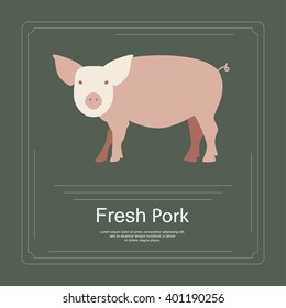 Logotype of fresh pork in flat design. Perfect organic farm products banner or flyer. Vector illustration. eps 10