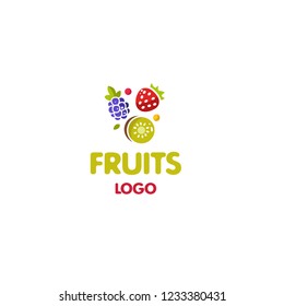 Logotype fruits, logo vector organic products, kiwi, strawberries, grape, delivery, useful
