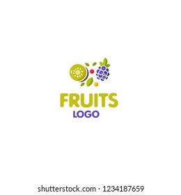 Logotype fruits, logo vector organic products, kiwi, grapes, berry, leaf, delivery, useful